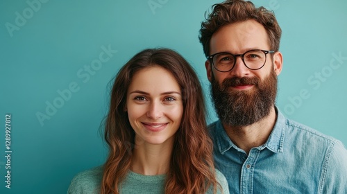 Man and woman smiling at the camera in a cheerful outdoor setting with greenery and bright natural lighting