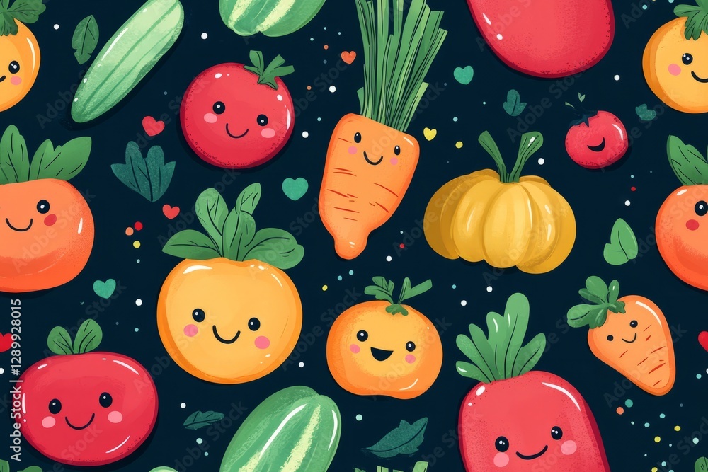 Fototapeta premium Fresh veggies make every day a little brighter!- Seamless Pattern - Seamless Pattern