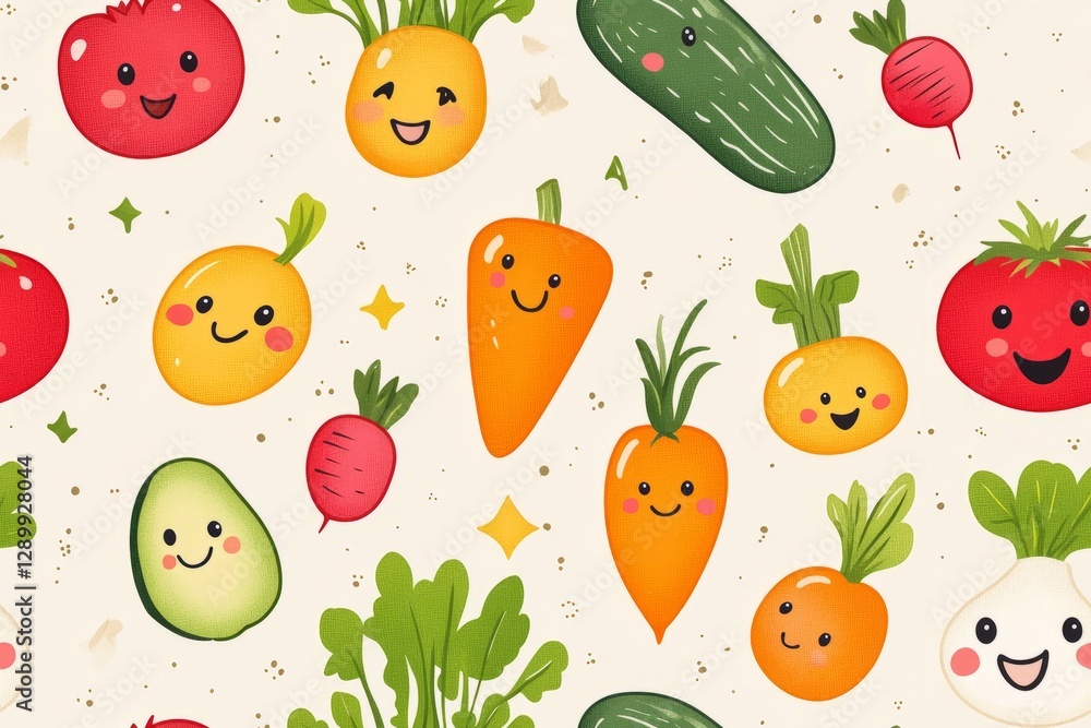 Happy, healthy, and delicious! What more could you want from your veggies?- Seamless Pattern - Seamless Pattern Happy, healthy, and delicious! What more could you want from your veggies?- Seamless Pattern - Seamless Pattern