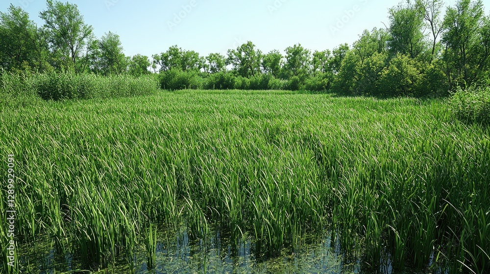 Lush Green Grassland With Trees In Background Lush Green Grassland With Trees In Background