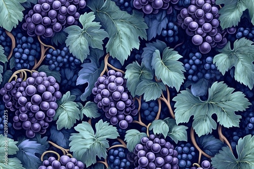 Wallpaper Mural A pattern of ripe grapes with verdant leaves creates an inviting theme.- Seamless Pattern - Seamless Pattern Torontodigital.ca