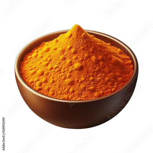 Tumeric powder in a bowl isolated on transparent background