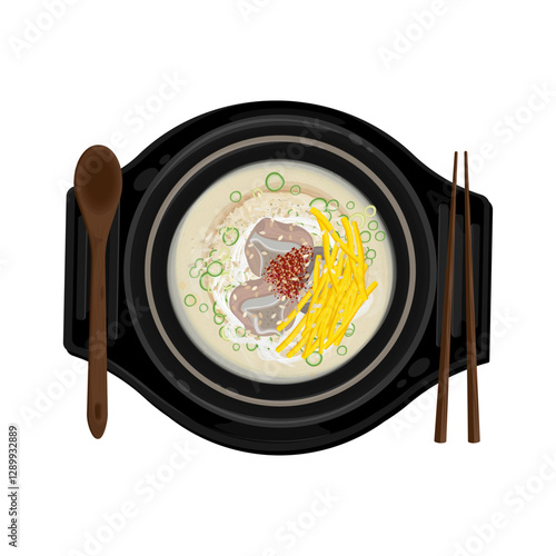 Vector Illustration Logo Clipart Top View Korean Cuisine Gomtang or Beef Bone Soup 
