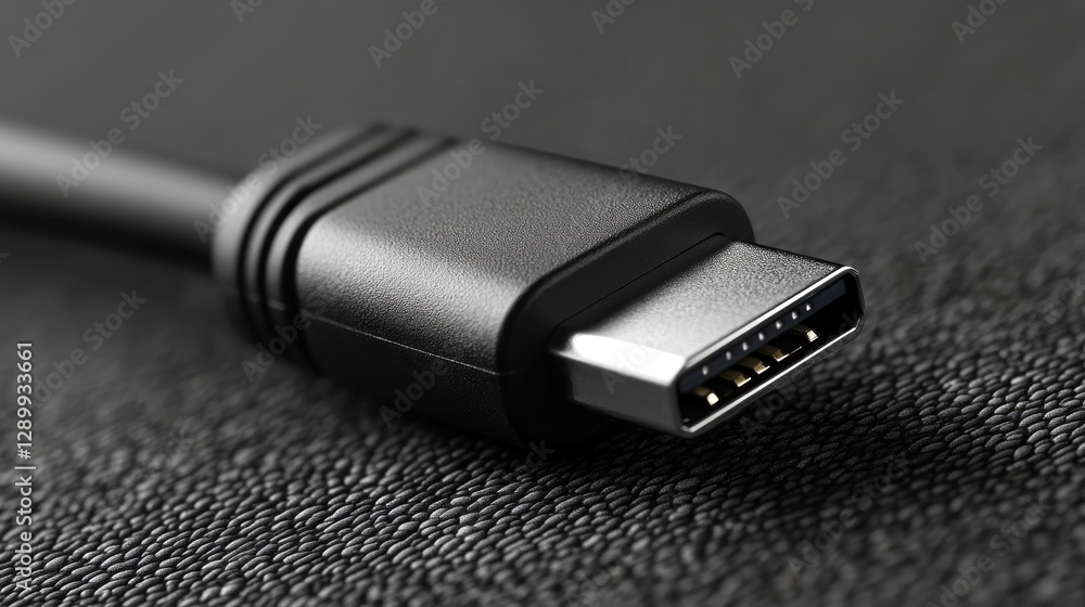 Close-up USB-C cable connector on textured surface Close-up USB-C cable connector on textured surface