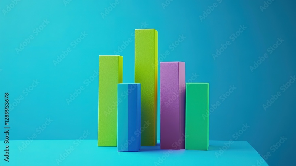 Colorful geometric bar graphs arranged against a blue backdrop Colorful geometric bar graphs arranged against a blue backdrop