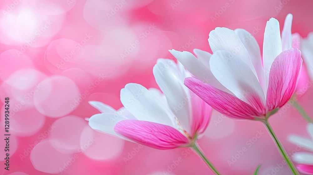 Pink white flowers, soft focus, bokeh background, spring romance, greeting card Pink white flowers, soft focus, bokeh background, spring romance, greeting card