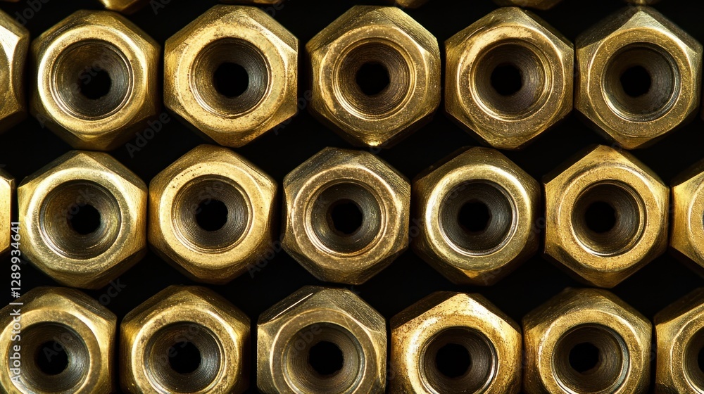 Brass Hex Nuts: A Close-Up Study of Industrial Hardware Brass Hex Nuts: A Close-Up Study of Industrial Hardware