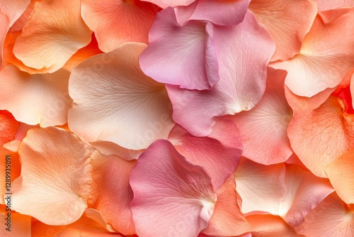 Soft petals in pastel pink and orange hues, a beautiful floral background.