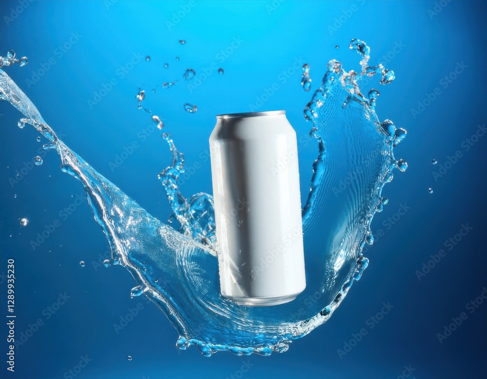 White soda can mockup photo splash of water product photo pink backdrop floating in the air White soda can mockup photo splash of water product photo pink backdrop floating in the air