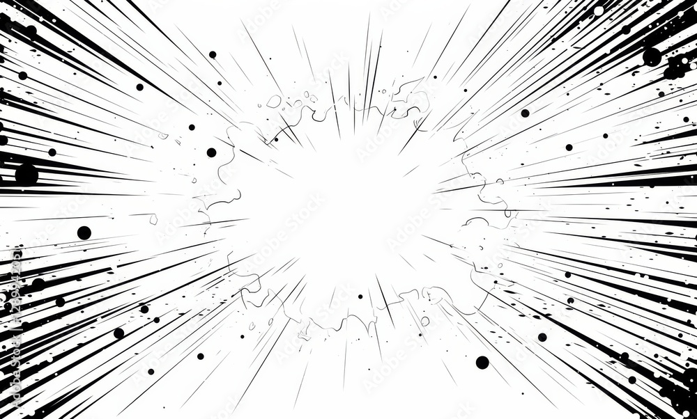 Naklejka premium Black ink explosion effect with white background, simple lines and speed line art in vector graphics.