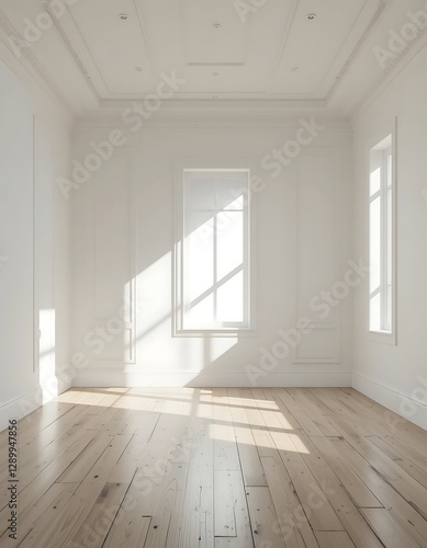 Wallpaper Mural A light filled room with natural wood flooring and large windows Torontodigital.ca