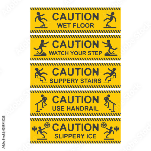 Use handrail, mind your step, watch your step, slippery ice, slippery stairs, slippery floor warning notice