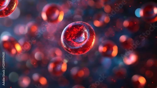 Abstract Red Cell Structure with Glittering Elements in Background