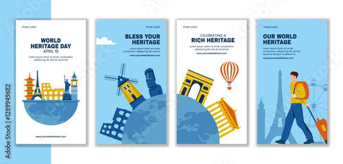 Flat Cartoon Style Illustration for World Heritage Day Social Media Stories