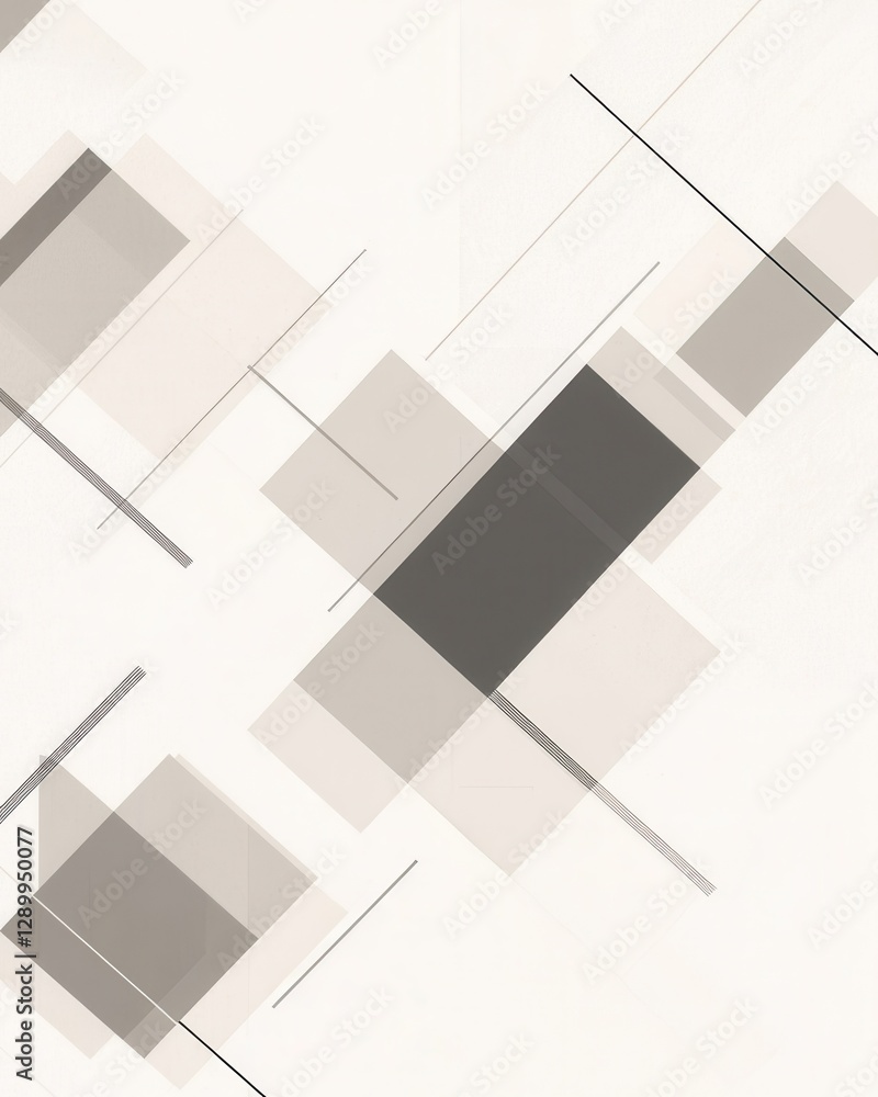 Fototapeta premium Minimalist Geometric Abstract Background with Gray Rectangles and Lines on White Texture