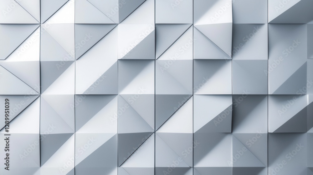 Abstract White Geometric Faceted Surface with Triangles and Squares, Modern Low Poly Background Abstract White Geometric Faceted Surface with Triangles and Squares, Modern Low Poly Background