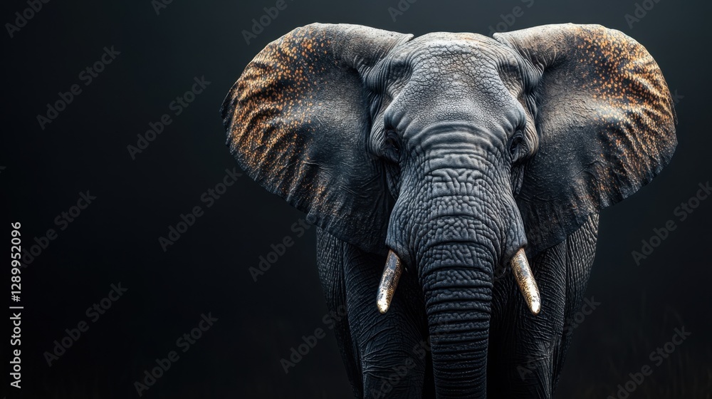 Obraz premium Elephant with long trunk standing in natural habitat under clear blue sky