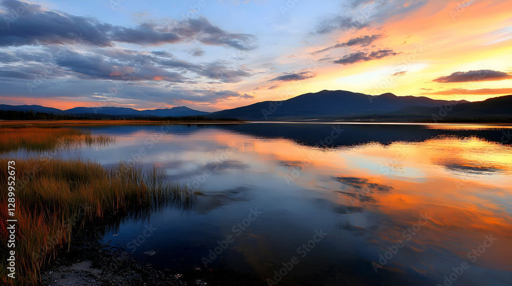 custom made wallpaper toronto digitalVibrant Sunset Over Still Lake Reflecting Mountains