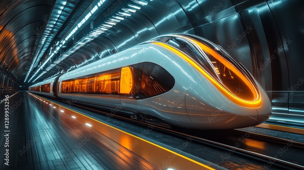 Fototapeta premium Futuristic high-speed train in a sleek underground station