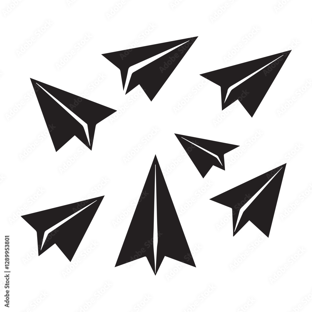 Paper Airplanes Silhouettes Different Silhouette Vector on a White Background Paper Airplanes Silhouettes Different Silhouette Vector on a White Background