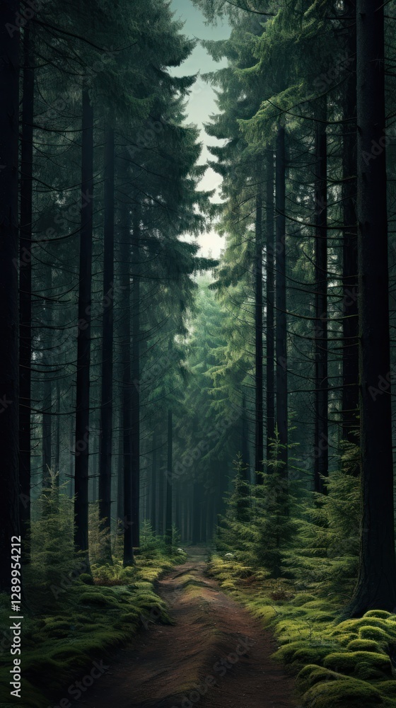 Obraz premium Pine forest landscape woodland outdoors.