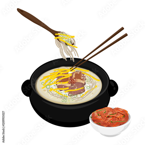 Vector Illustration Logo Clipart Ready to eat Gomtang Korean Beef bone Soup