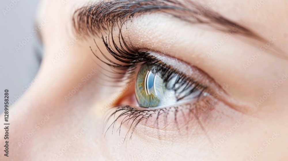 Fototapeta premium Mesmerizing Close - Up: A Female Eye Adorned with Long Eyelashes