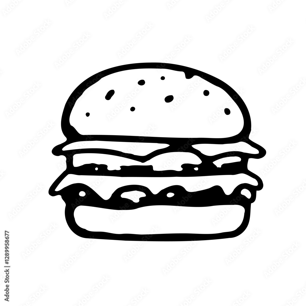 Burger Illustration Black and White Outline Burger Illustration Black and White Outline