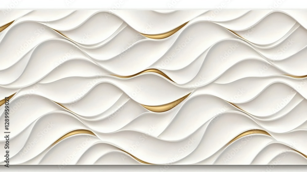 Fototapeta premium Seamless white floor tiles with abstract golden water ripple effects, appearing as if naturally shaped by gentle ocean waves
