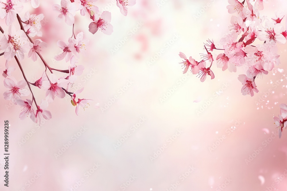 Elegant Cherry Blossom Branches on Soft Pink Background with Copy Space, Spring Floral Design Elegant Cherry Blossom Branches on Soft Pink Background with Copy Space, Spring Floral Design