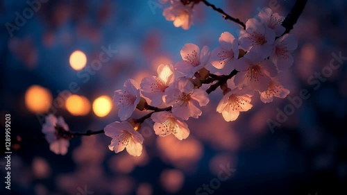 Serene Twilight Sakura Blossoms with Soft Glowing Lights
