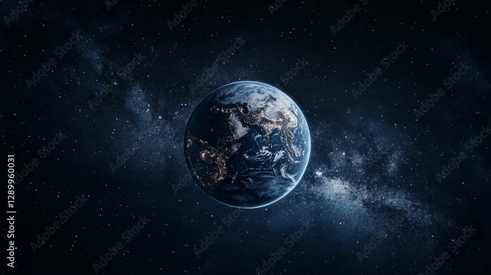 Obraz premium Earth globe in a dark, starry space, simple and abstract representation