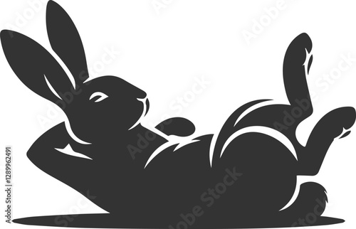 rabbit lying on its back, relaxed vector animal silhouette