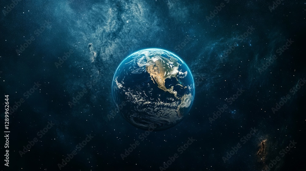 Naklejka premium Earth globe in a dark, starry space, simple and abstract representation