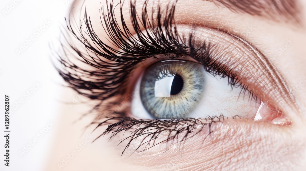 Mesmerizing Close - Up: A Female Eye Adorned with Long Eyelashes Mesmerizing Close - Up: A Female Eye Adorned with Long Eyelashes