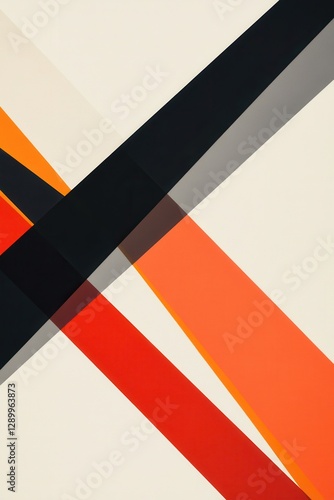 Free Download Dynamic Abstract Composition Intersecting Black, Red, and Orange Diagonal Stripes on Cream Background - GFXLoad