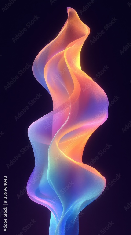Abstract Digital Rendering of Fluid Wavy Form with Color Gradient from Blue to Orange on Dark Background Abstract Digital Rendering of Fluid Wavy Form with Color Gradient from Blue to Orange on Dark Background