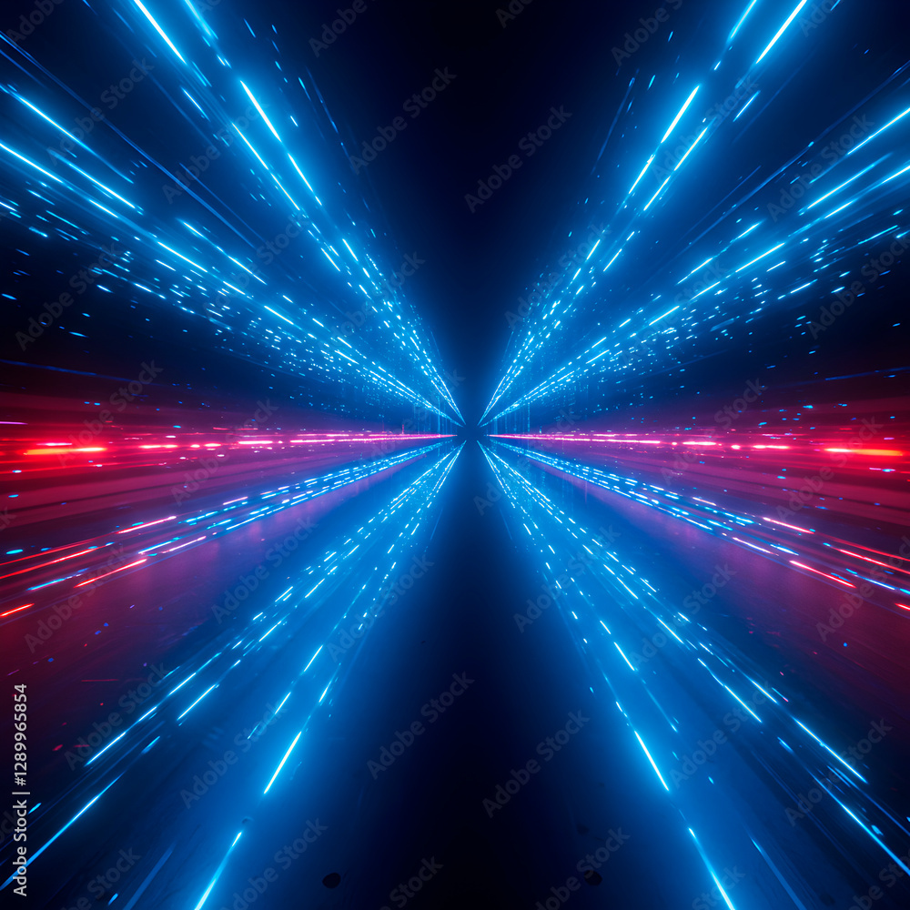 Obraz premium Futuristic blue and red neon light explosion