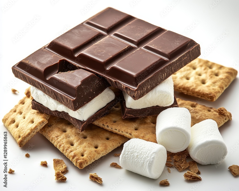 Delicious S'mores Ingredients with Chocolate, Graham Crackers, and Marshmallows Ideal for Sweet Treats and Dessert Recipes Delicious S'mores Ingredients with Chocolate, Graham Crackers, and Marshmallows Ideal for Sweet Treats and Dessert Recipes