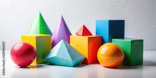 Geometric shapes in bold contrasting colors on a white background