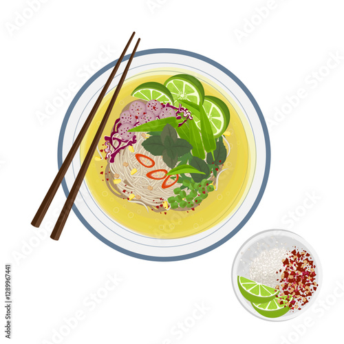 Vector Illustration Logo Clipart Top View Num Banh Chok Nom Banh Chok With Chopstick