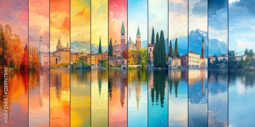 Composite image shows landscape through the four seasons of the year