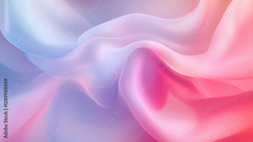Obraz premium Abstract Wavy Silk Fabric Background in Pastel Blue, Pink, and Purple Gradient
