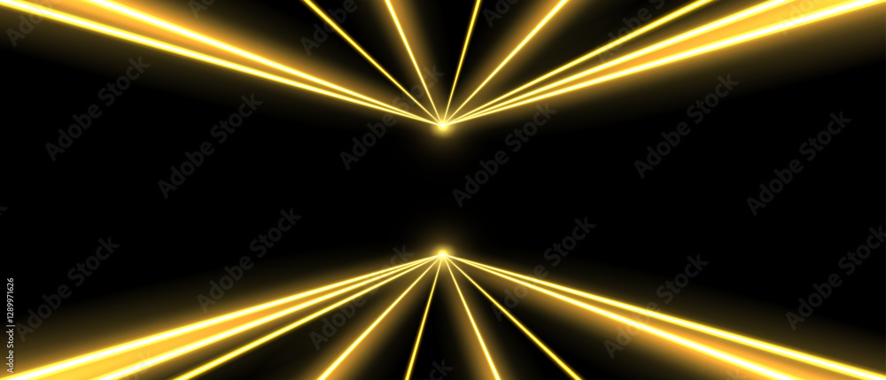 Laser beams, concert or nightclub spotlights light effect. Lasers in motion, abstract perspective background. Vector illustration.