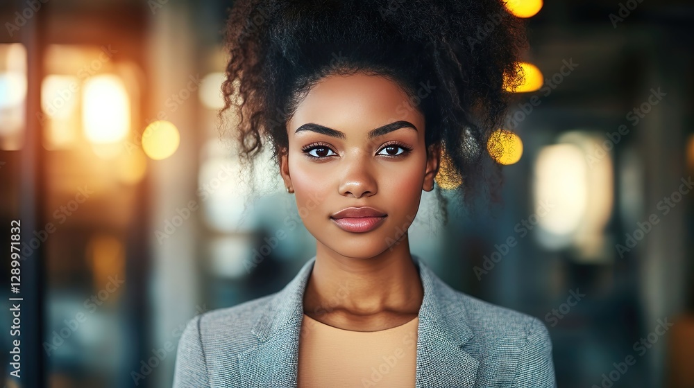 Obraz premium Confident businesswoman in blazer, embodying professionalism and leadership.