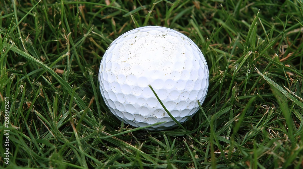 Golf ball resting on lush green grass, symbolizing focus and precision in a serene setting. Golf ball resting on lush green grass, symbolizing focus and precision in a serene setting.
