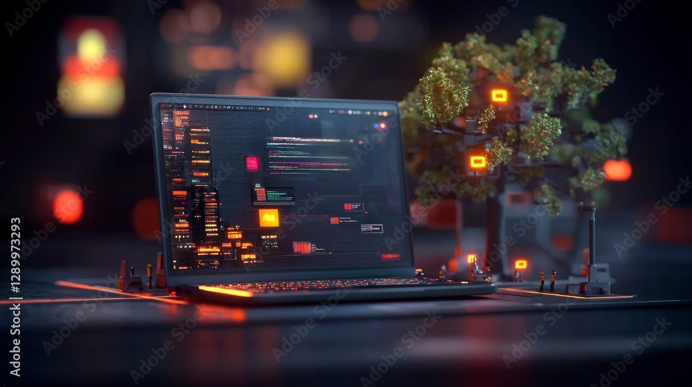 Futuristic Cityscape Laptop Digital Age Neon Code Tech Futuristic Cityscape Laptop Digital Age Neon Code Tech