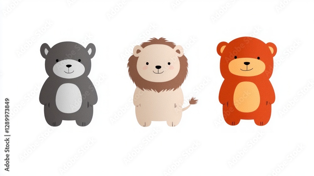 Naklejka premium Adorable Cartoon Animal Toys Bear Lion Cub PNG Images