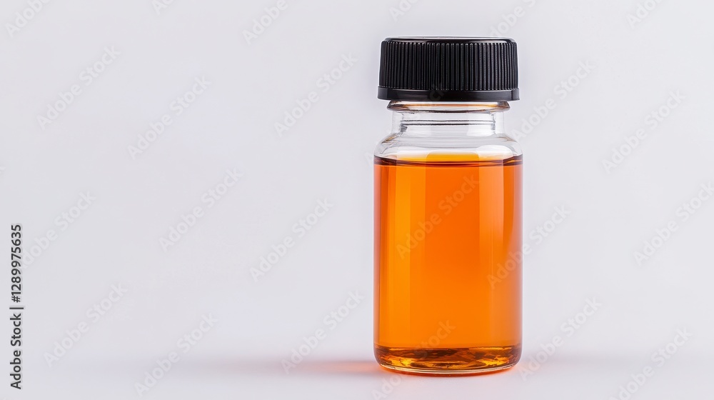 Captivating Still Life Photograph A Close-Up View of a Small Glass Vial Filled with a Golden Amber Liquid, Perfect for Illustrating Concepts of Medicine, Science, and Nature, Ideal for Use in Captivating Still Life Photograph A Close-Up View of a Small Glass Vial Filled with a Golden Amber Liquid, Perfect for Illustrating Concepts of Medicine, Science, and Nature, Ideal for Use in