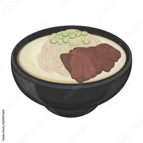 Vector Illustration Logo Clipart Korean Milky Beef Bone Soup Seolleongtang on a Bowl